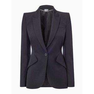 NWT Alexander McQueen Peak Shoulder Leaf Crepe Jacket BLACK IT 40 US 4-6